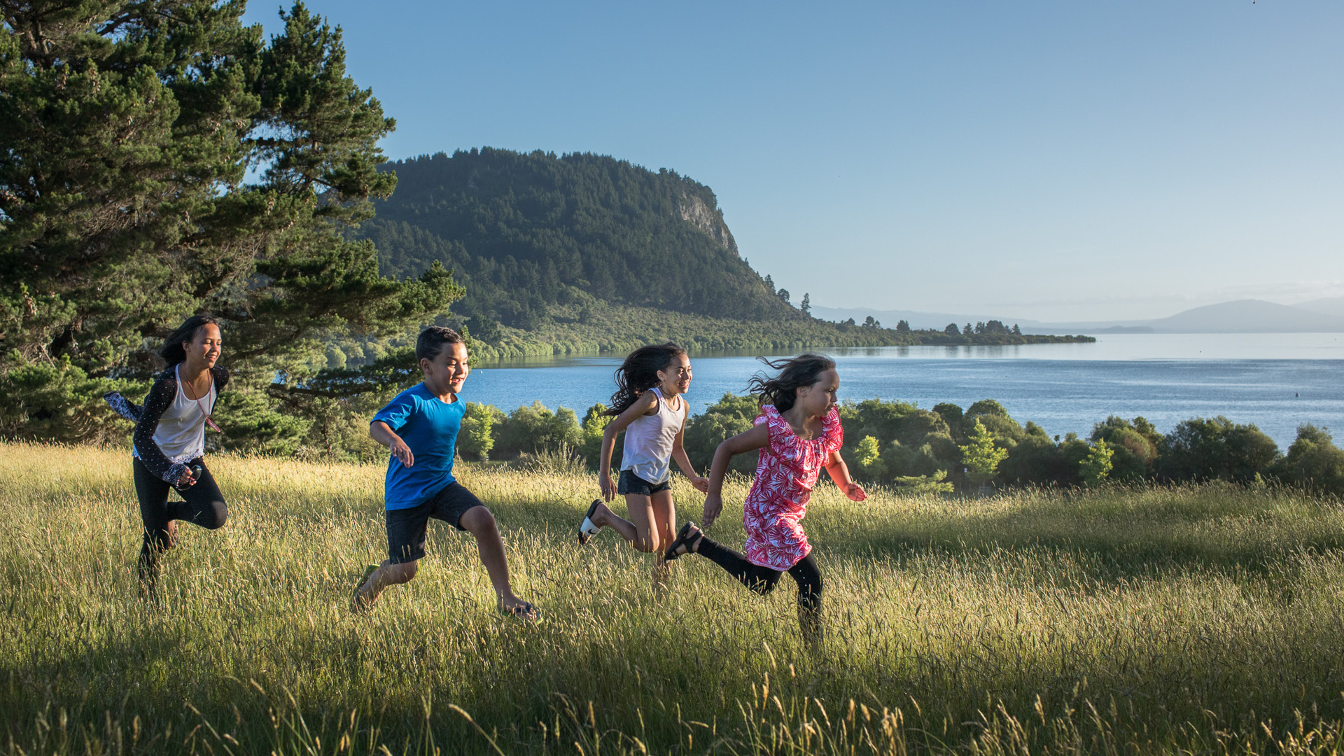 Kids running in field