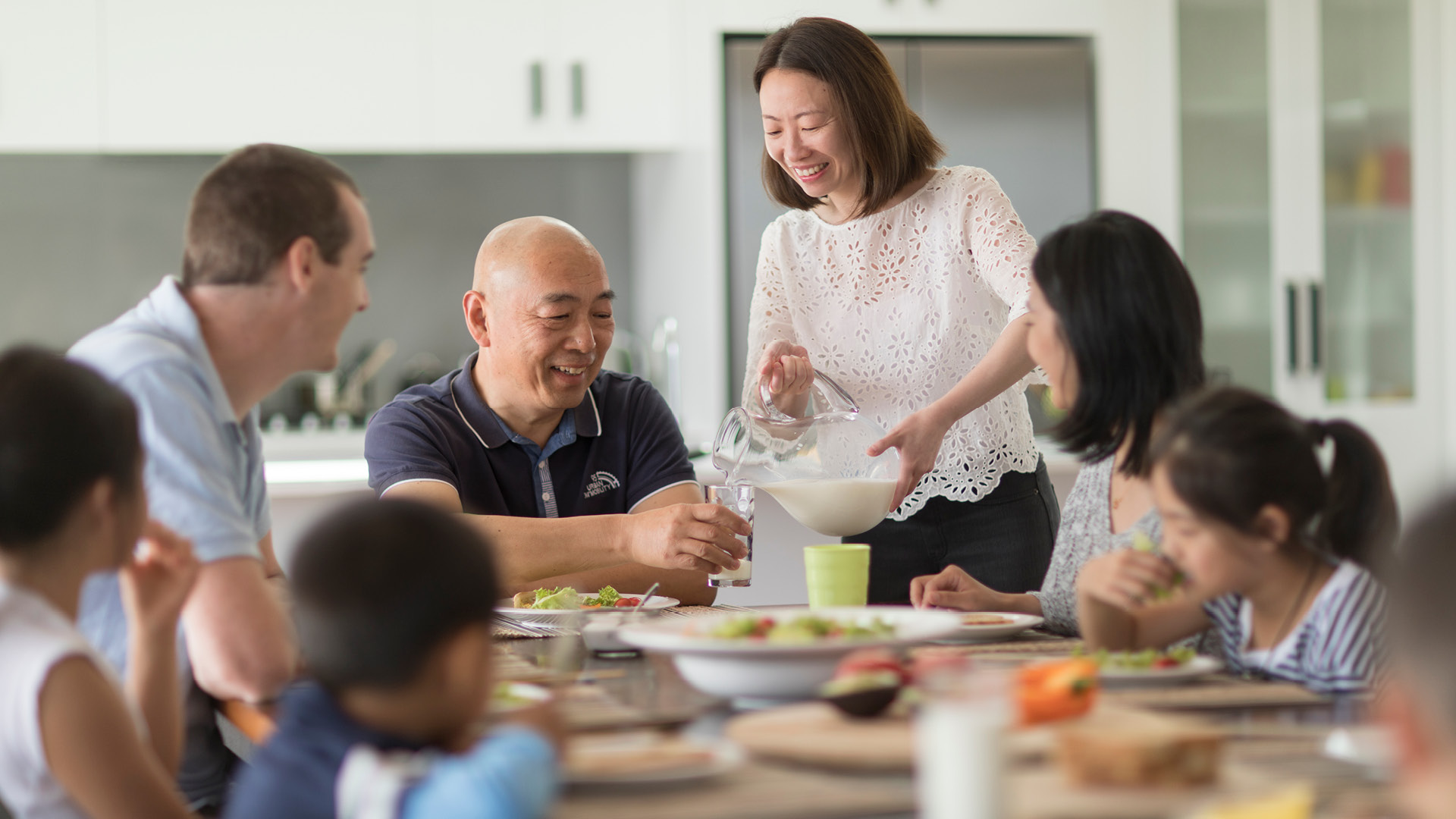 Family enjoying milk